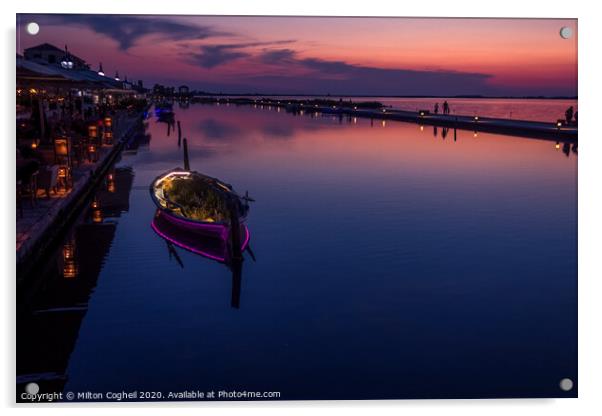 Lefkada Marina at sunset Acrylic by Milton Cogheil