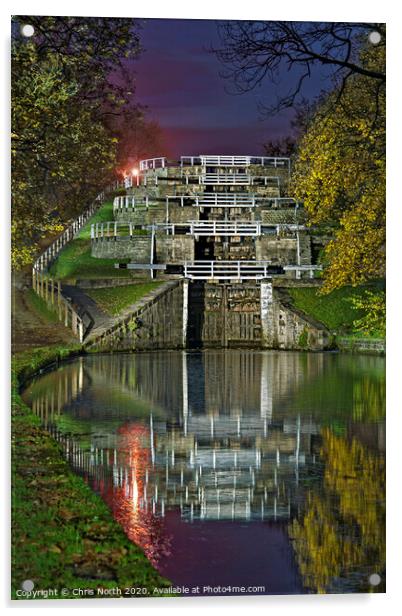 Bingley Five Rise Locks, Bingley.  Acrylic by Chris North