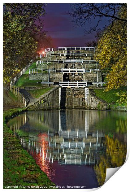 Bingley Five Rise Locks, Bingley.  Print by Chris North