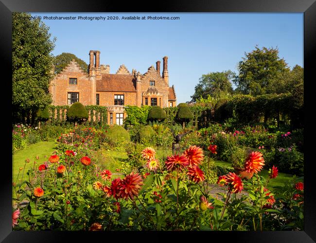 Chenies Manor House with Orange Dahlias  Framed Print by Elizabeth Debenham