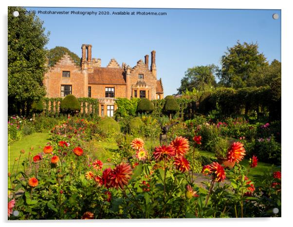 Chenies Manor House with Orange Dahlias  Acrylic by Elizabeth Debenham