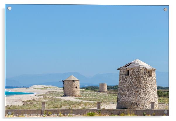 Ancient Windmills in Lefkada, Greece Acrylic by Milton Cogheil
