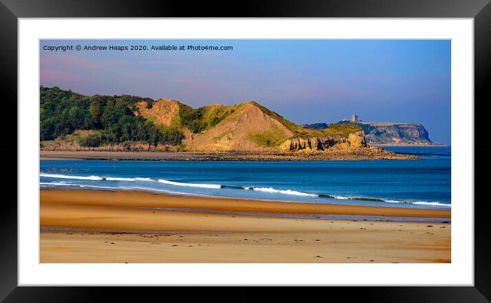 Scarborough castle from Cayton bay beach  Framed Mounted Print by Andrew Heaps
