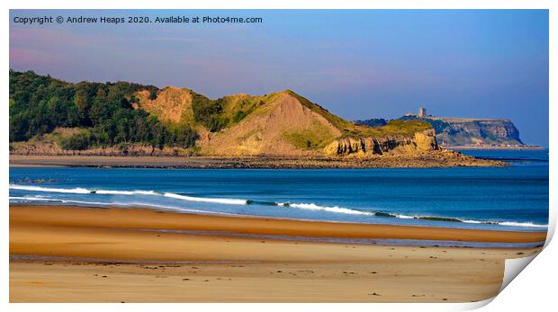 Scarborough castle from Cayton bay beach  Print by Andrew Heaps