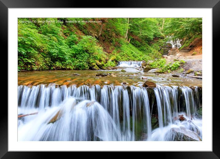 Picturesque and beautiful cascade waterfall of a mountain river in the Carpathians. Framed Mounted Print by Sergii Petruk