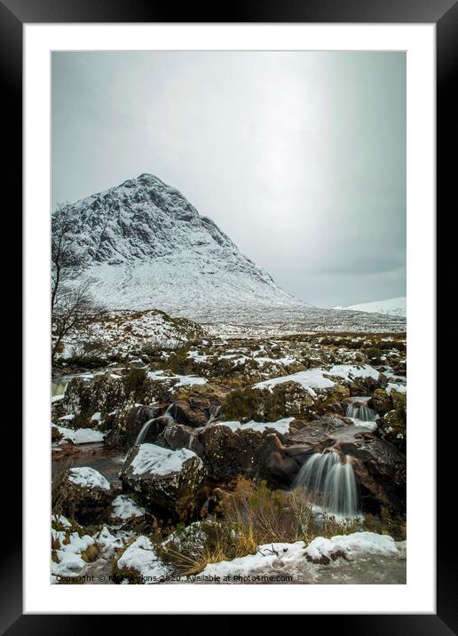 Buchaille Etive Mor and Waterfalls in Winter  Framed Mounted Print by Nick Jenkins