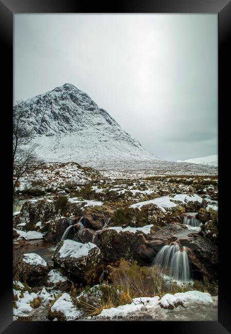 Buchaille Etive Mor and Waterfalls in Winter  Framed Print by Nick Jenkins