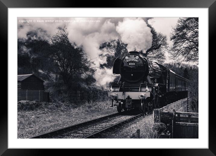 Flying Scotsman in Black and white Framed Mounted Print by Kevin Winter