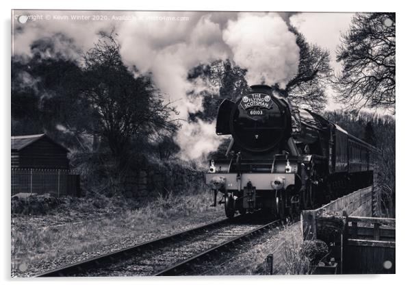 Flying Scotsman in Black and white Acrylic by Kevin Winter