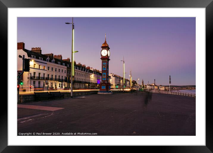 Weymouth Jubilee Clock at Sunset Framed Mounted Print by Paul Brewer