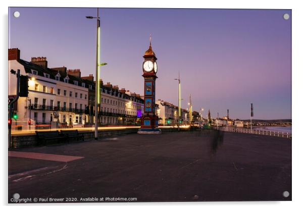 Weymouth Jubilee Clock at Sunset Acrylic by Paul Brewer