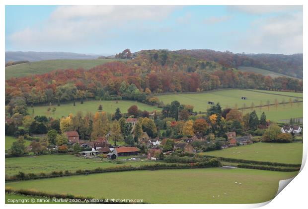 Overlooking the village of Turville Print by Simon Marlow