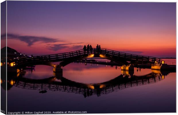 Lefkada Marina Bridge at sunset Canvas Print by Milton Cogheil