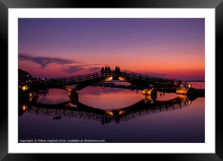 Lefkada Marina Bridge at sunset Framed Mounted Print by Milton Cogheil
