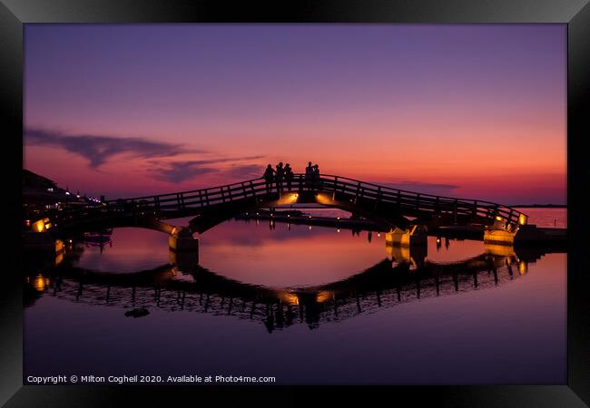 Lefkada Marina Bridge at sunset Framed Print by Milton Cogheil