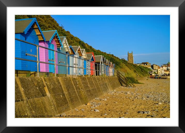 North Norfolk Beach huts on Cromer Framed Mounted Print by Chris Yaxley