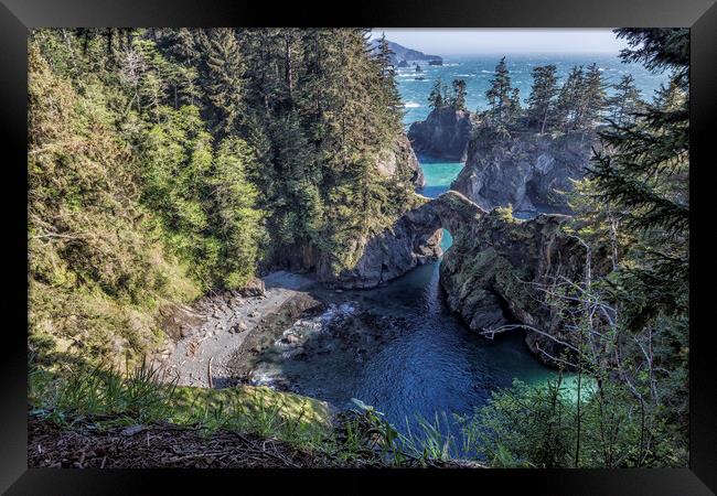 Natural Bridges on The Oregon Coast from the North Framed Print by Belinda Greb