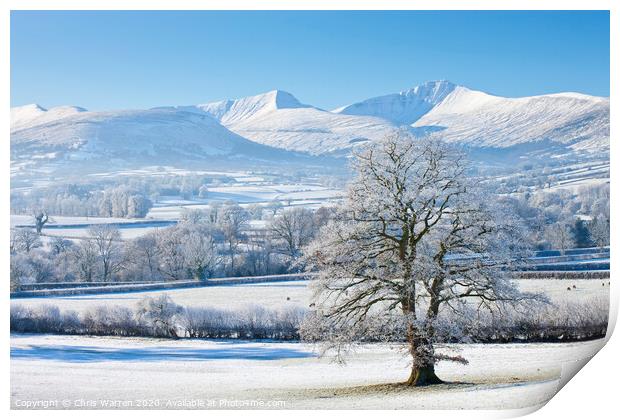 Snow on the Brecon Beacons Print by Chris Warren