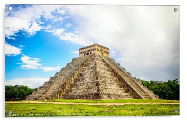 The Mayan pyramid in Chichen Itza Mexico. Acrylic by Antonio Gravante