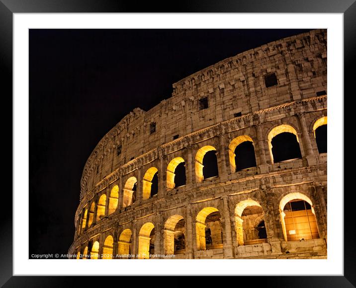 Colosseum (Coliseum) at night in Rome, Italy Framed Mounted Print by Antonio Gravante