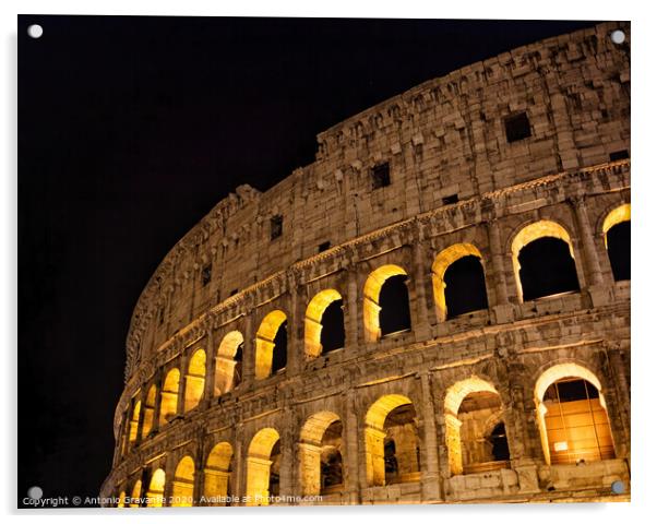 Colosseum (Coliseum) at night in Rome, Italy Acrylic by Antonio Gravante