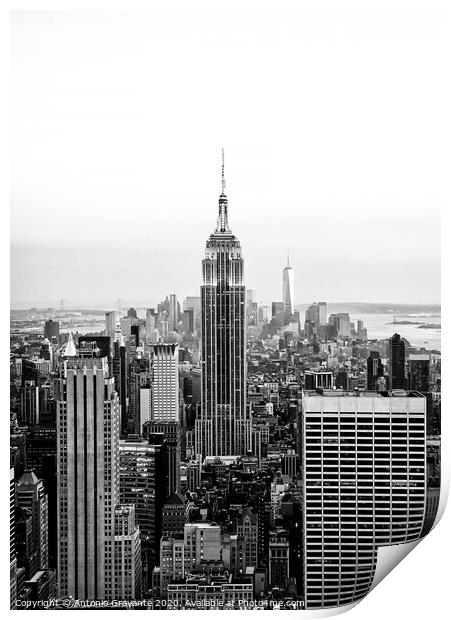 Aerial night view of Manhattan skyline in New York Print by Antonio Gravante