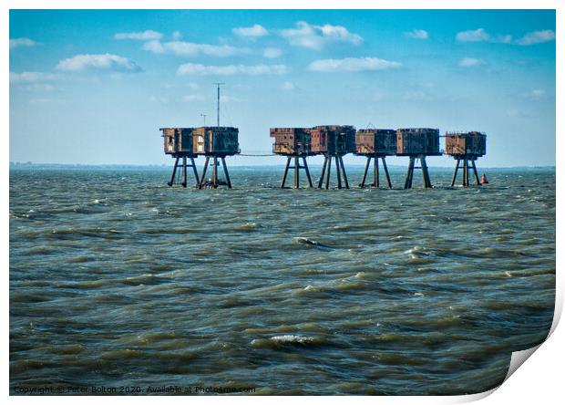 Thames estuary WWII forts at Red Sands. Army/Navy Maunsell forts Print by Peter Bolton