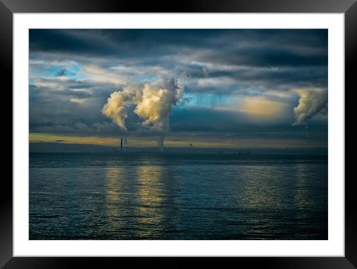 Seascape over the Thames Estuary from the coast of Essex looking towards the Isle of Grain in Kent. Framed Mounted Print by Peter Bolton