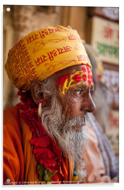Portrait of a religious man, Jaisalmer India. Acrylic by Chris North