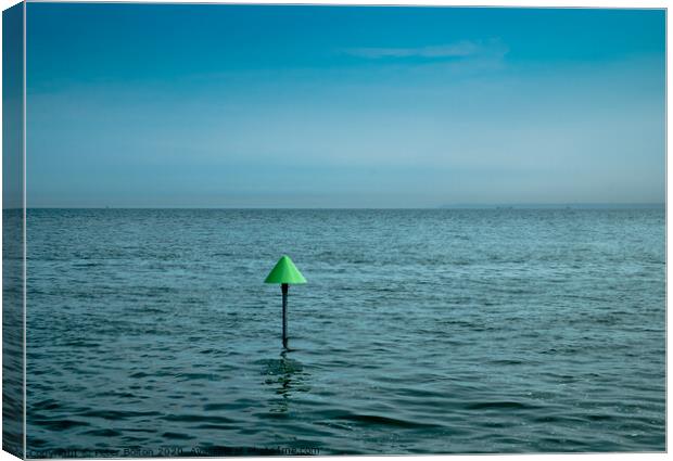 Minimal seascape of The Thames Estuary with a marker cone as the point of interest. Canvas Print by Peter Bolton