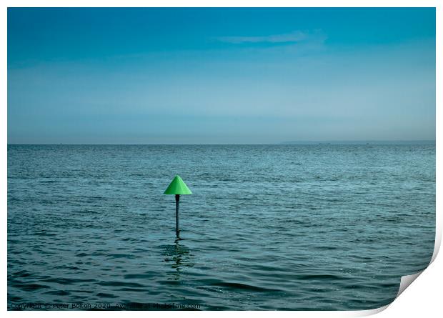 Minimal seascape of The Thames Estuary with a marker cone as the point of interest. Print by Peter Bolton