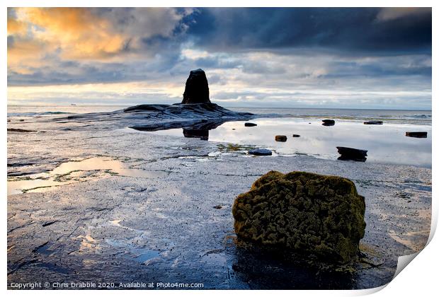 Black Nab at sunset, Saltwick Bay, England Print by Chris Drabble