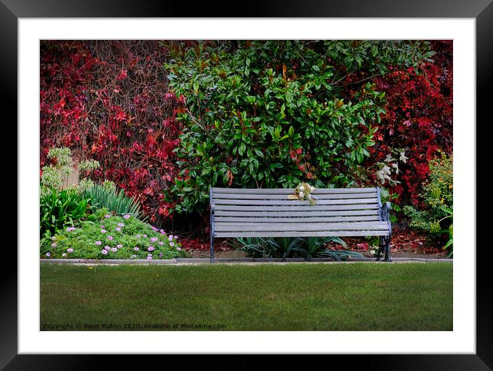 'Remembrance' , memorial seat. Framed Mounted Print by Peter Bolton