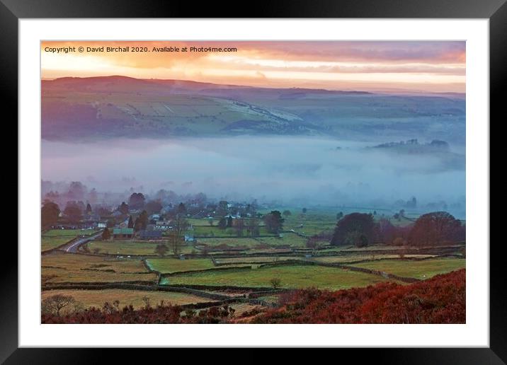 Misty winter sunset viewed from  Curbar Edge. Framed Mounted Print by David Birchall