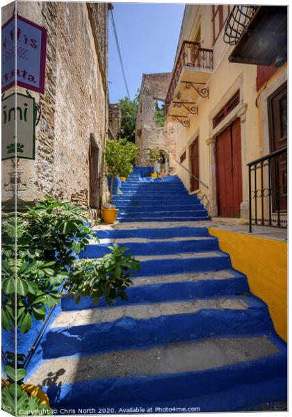 Back streets of Symi. Canvas Print by Chris North