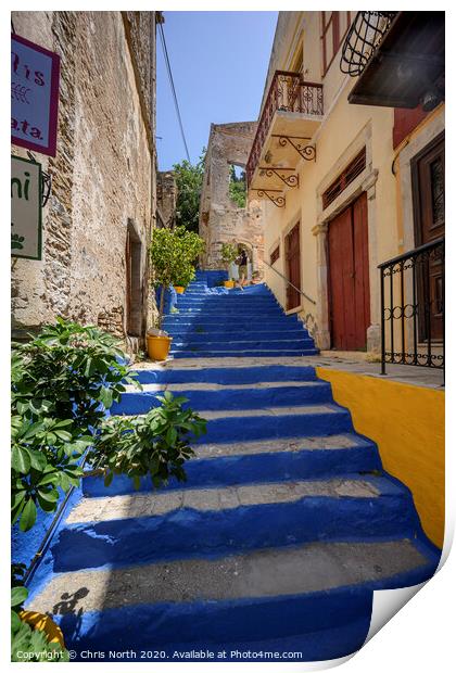 Back streets of Symi. Print by Chris North