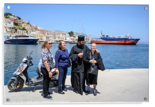 Greek orthodox priest with parishioners. Acrylic by Chris North