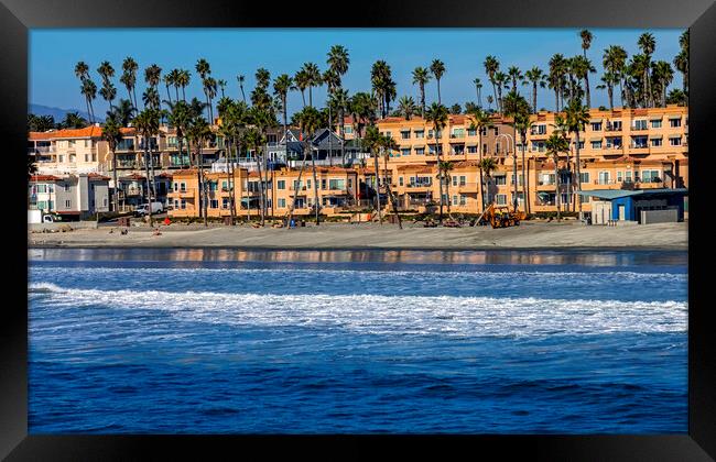 View from the pier on homes in Oceanside. Framed Print by Mikhail Pogosov