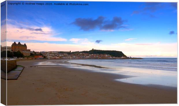 Scarborough castle from south shore beach. Canvas Print by Andrew Heaps