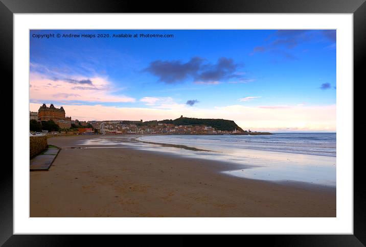 Scarborough castle from south shore beach. Framed Mounted Print by Andrew Heaps