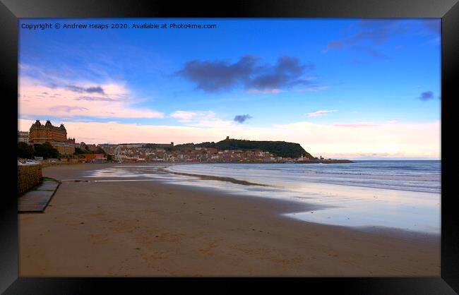 Scarborough castle from south shore beach. Framed Print by Andrew Heaps