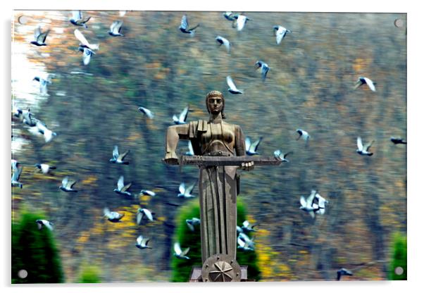 Mother Armenia Statue or Mayr hayastan in Yerevan.  Acrylic by Mikhail Pogosov