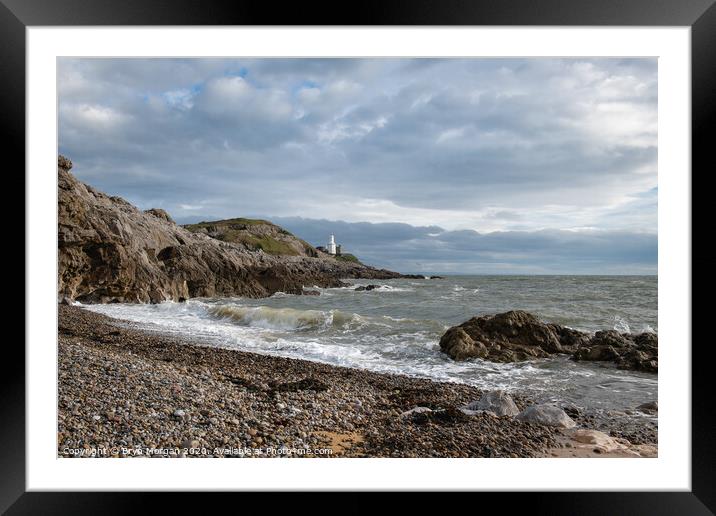 Mumbles lighthouse, Bracelet bay Framed Mounted Print by Bryn Morgan