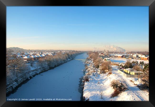Manchester Ship Canal Snow Scene Framed Print by James Lavott