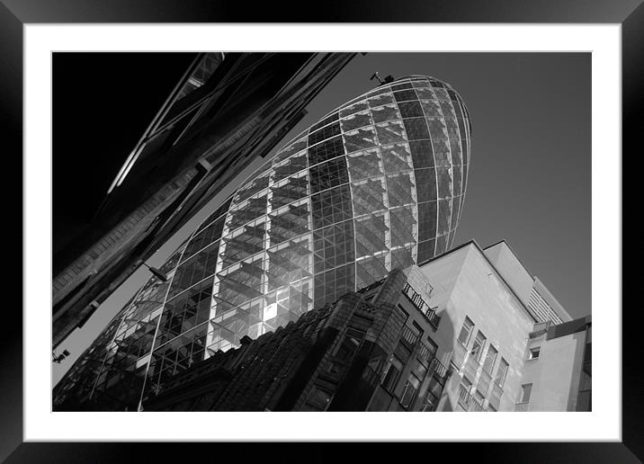 The Gherkin black and white Framed Mounted Print by Chris Day