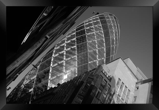 The Gherkin black and white Framed Print by Chris Day