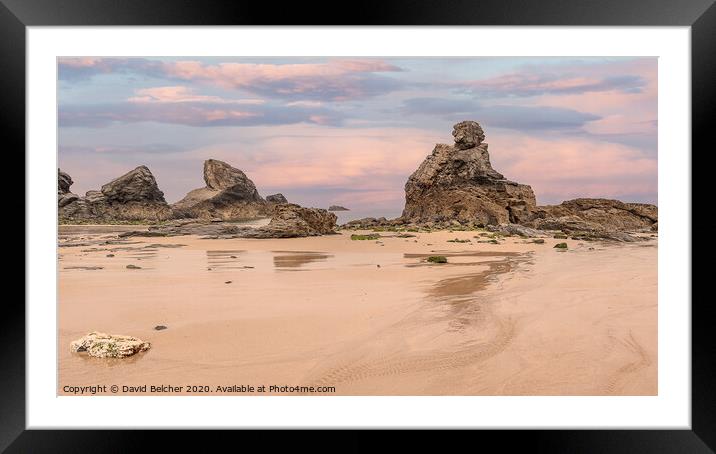 Porthcothan beach at sunset Framed Mounted Print by David Belcher