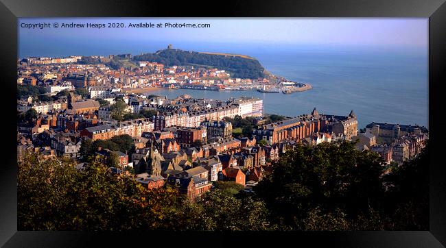 Scarborough seaside town  viewed from  Olivers mou Framed Print by Andrew Heaps