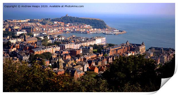 Scarborough seaside town  viewed from  Olivers mou Print by Andrew Heaps