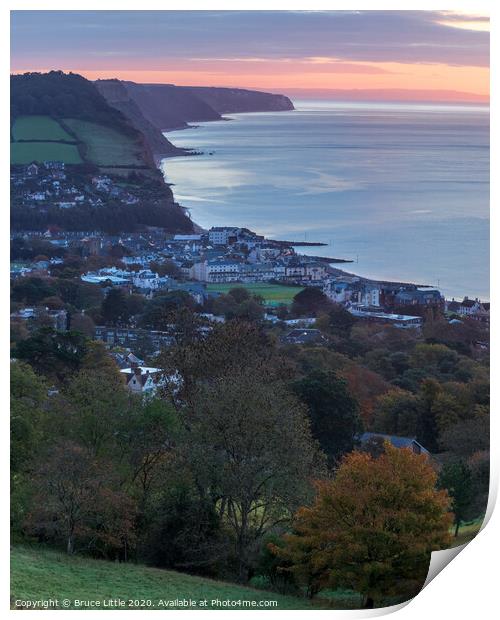 Looking Down on Sidmouth at Sunrise Print by Bruce Little